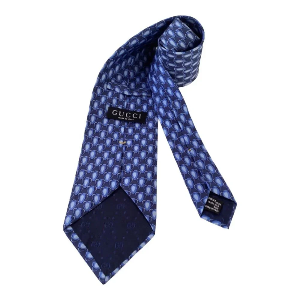 GUCCI Blue Pot Silk Tie Italy 57